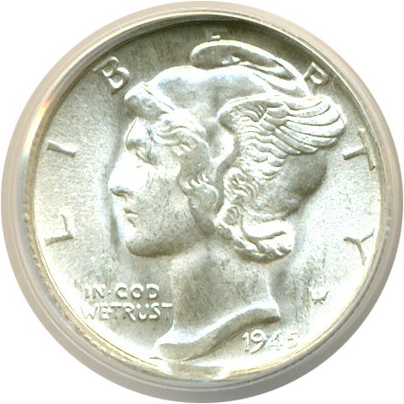 image for: 1945 10c  ANACS MS60 Details (Clip, Counting Wheel Damage)