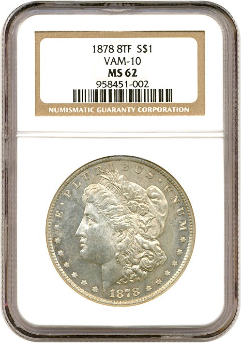 image for: 1878 8TF $1 VAM 10  Notched 7 NGC MS62