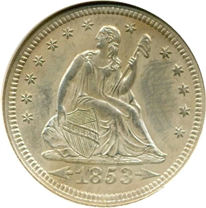 image for: 1853 25c Arrows & Rays ANACS MS61