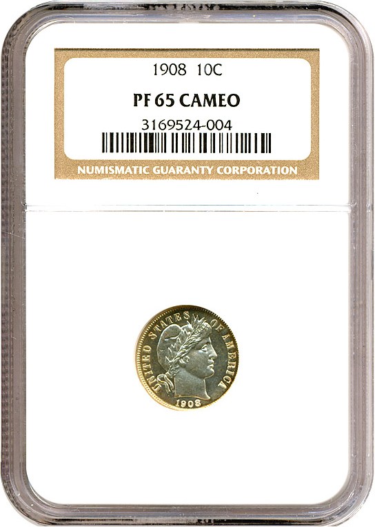 image for: 1908 10c  NGC Proof 65 Cameo