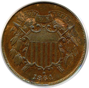 image for: 1864 2c Large Motto PCGS MS63 BN