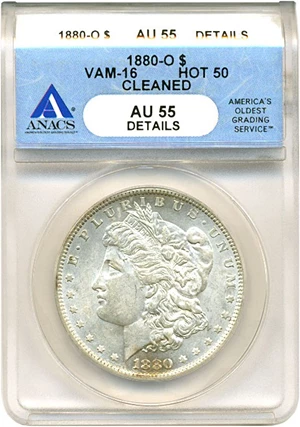 image for: Hot 50 VAM: 1880-O $1 VAM 16 Checkmark ANACS AU55 Details (Cleaned)