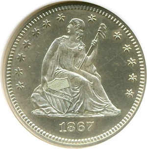 image for: 1867 25c NGC Proof 64 Cameo