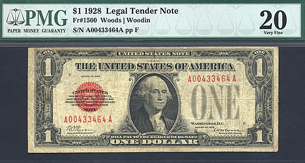 image for: Fr.1500 1928 $1  PMG VF20  [A00433464A]