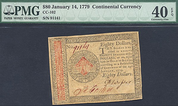 image for: Continental Congress: Fr.CC102 1779 $80 14-Jan PCGS XF40 EPQ [91141]