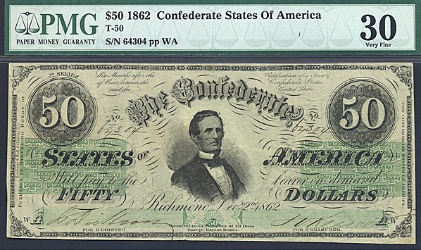 image for: CSA: Fr.T50 1862 $50 December 2 PMG VF30  [64304]