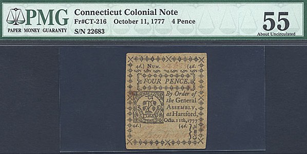 image for: Connecticut: Fr.CT216 1777 4d 11-Oct PMG AU55  [22683]