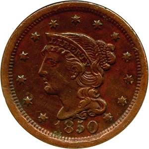 image for: 1850 1c N-13 DGS AU50 (Cleaned, Scratched, Light Corrosion)