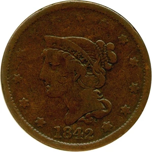 image for: 1842 1c Large Date DGS F15 (Damaged)