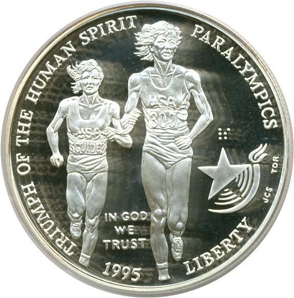 image for: 1995-P $1 Paralympics Blind Runner PCGS Proof 69 DCameo