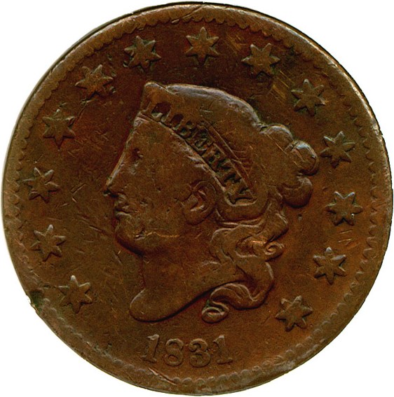 image for: 1831 1c Large Letters, N-8 DGS F15 (Cleaned, Damaged)