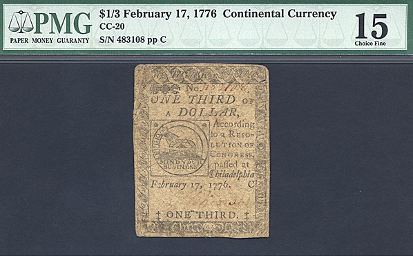 image for: Continental Congress: Fr.CC20 1776 $1/3 17-Feb PMG F15  [483108]