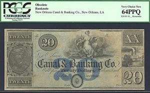 image for: Obsolete: Fr.NO20 18-- $20 New Orleans Canal & Banking Co. PMG Choice CU64 PPQ