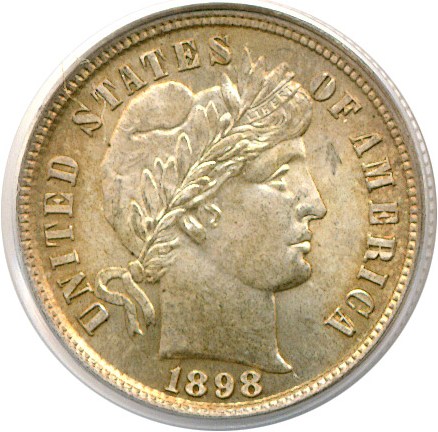 image for: 1898 10c  PCGS MS65