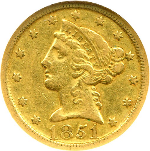 image for: 1851-D $5  NGC VF35 