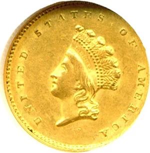 image for: 1854 G$1 Ty.2 NGC MS61
