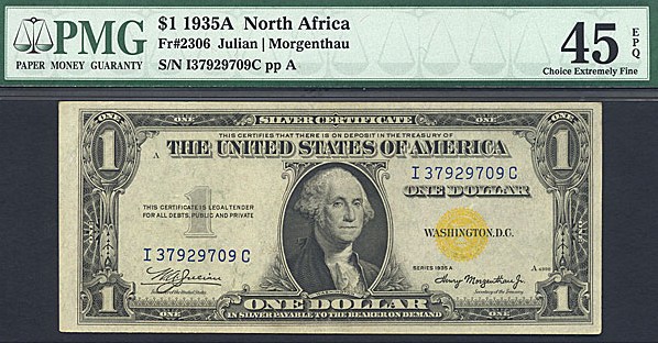 image for: Fr.2306 1935A $1 North Africa PMG XF45 EPQ  [I37929709C]