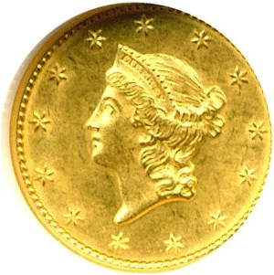 image for: 1849 G$1 No L NGC MS62