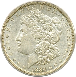 image for: Top 100 VAM: 1884 $1 VAM 3 Large Dot ANACS AU53