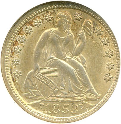 image for: 1853 10c Arrows ANACS AU58 