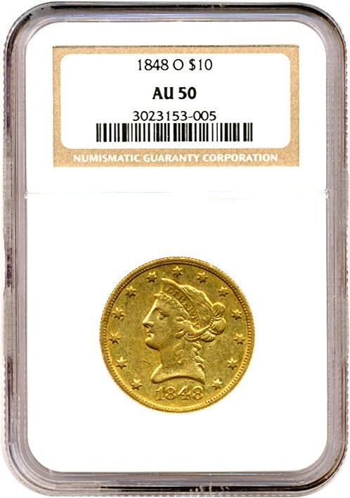 image for: 1848-O $10  NGC AU50 