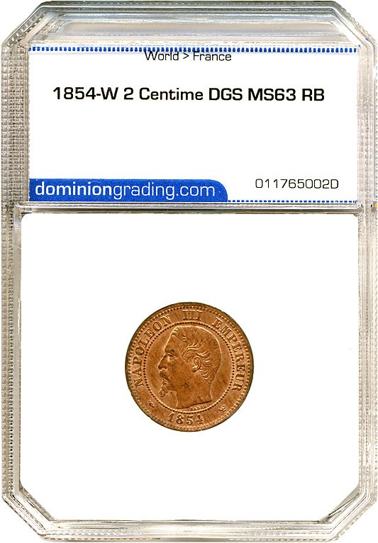 image for: France: 1854-W 2 Centime  DGS MS63 RB