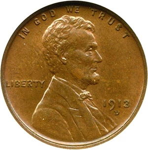 image for: 1913-D 1c ANACS MS64 RB