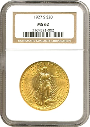 image for: 1927-S $20 NGC MS62