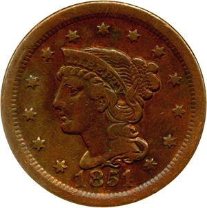 image for: 1851 1c N-3, 51 over inverted 18 DGS VF35 (Cleaned, Corroded)