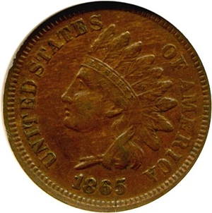 image for: 1865 1c Plain 5 DGS XF40 (FS-01-1865-302, Light Scratch Obverse)