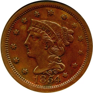 image for: 1854 1c N-1 DGS AU50 (Cleaned, Edge Damage)