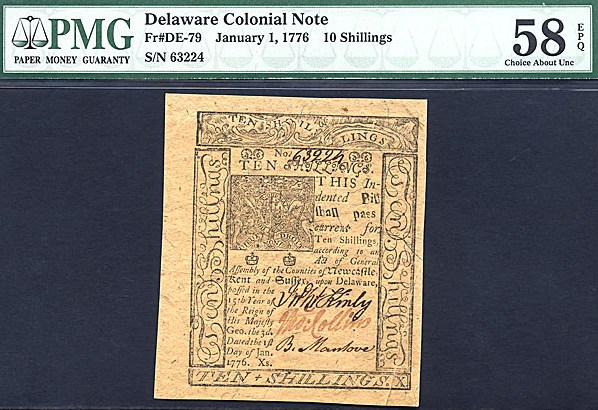 image for: Delaware: Fr.DE79 1776 10s 1-Jan PMG AU58 EPQ [63224]