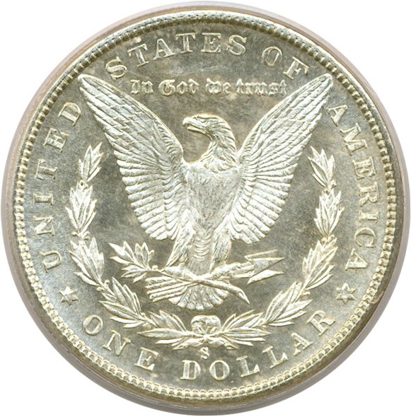 image for: Top 100 VAM: 1880-S $1 VAM 9  8/7  Large S PCGS MS64 