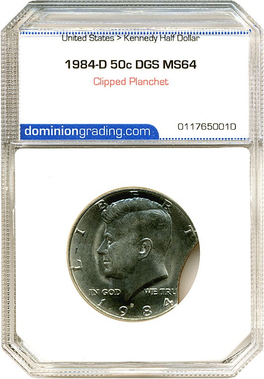 image for: 1984-D 50c DGS MS64  (Clipped Planchet)