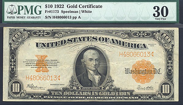 image for: Fr.1173 1922 $10  PMG VF30  [H48066013]