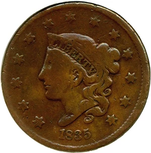 image for: 1835 1c Head of 1836, N-16 DGS VG10 (Cleaned, Edge Damage, Scratched)