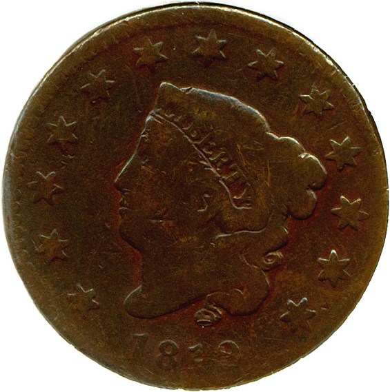 image for: 1819 1c Small Date, N-5 DGS G4 (Cleaned, Edge Damage)