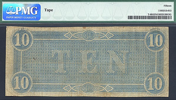 image for: Fr.T68 1864 $10 CSA PMG Net F15  [22910]