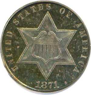 image for: 1871 3cS PCGS/CAC Proof 66 * Color *