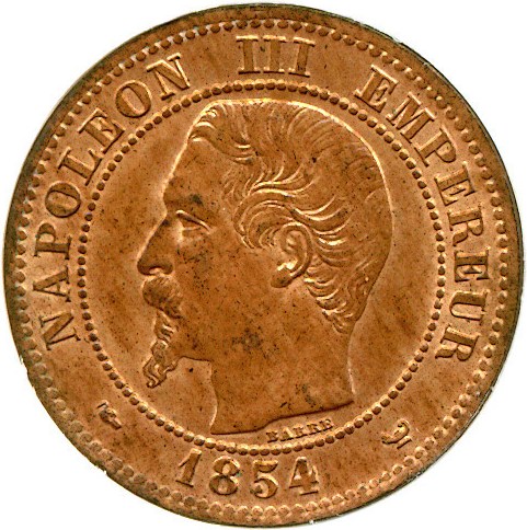 image for: France: 1854-W 2 Centime  DGS MS63 RB