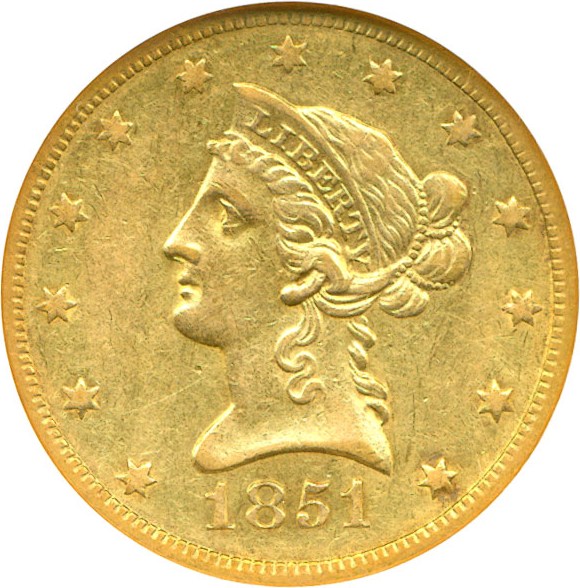 image for: 1851-O $10  NGC AU50 