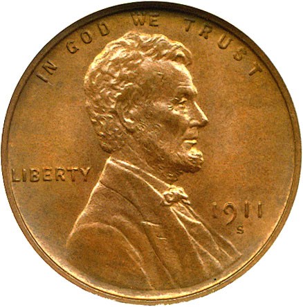 image for: 1911-S 1c  ANACS MS64 RB