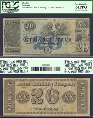 image for: Obsolete: Fr.NO20 18-- $20 New Orleans Canal & Banking Co. PMG Choice CU64 PPQ