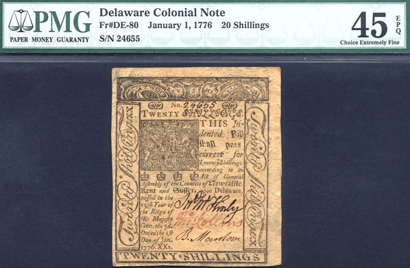 image for: Delaware: Fr.DE80 1776 20s 1-Jan PMG XF45 EPQ [24655]