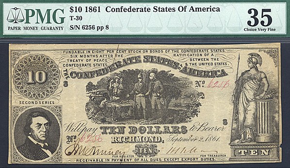 image for: CSA: Fr.T30 1861 $10 September 2 PMG VF35  [6256]