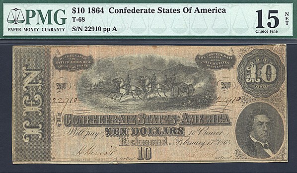 image for: Fr.T68 1864 $10 CSA PMG Net F15  [22910]