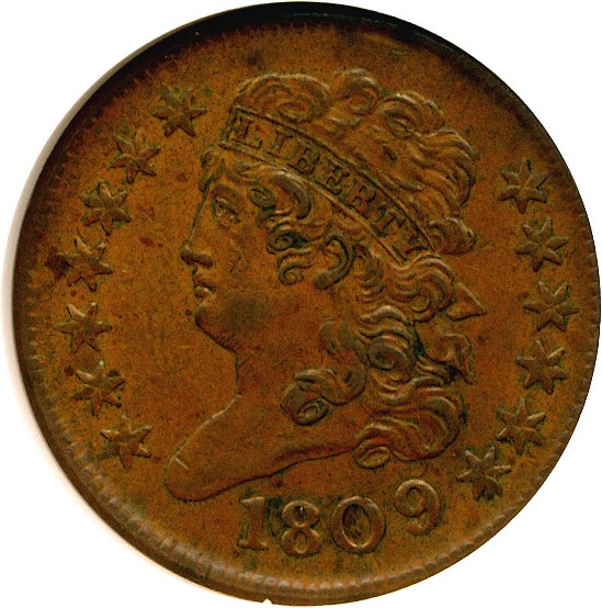 image for: 1809/6 1/2c  NGC AU58 BN