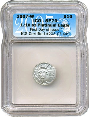 image for: 2007-W $10 Platinum Eagle ICG MS70