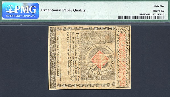 image for: Rh. Island: Fr.RI283 1780 $2 2-Jul PMG Gem CU65  [651] Remainder