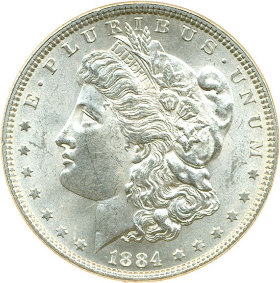 image for: Hot 50 VAM: 1884 $1 VAM 2A  Partial E Rev DGS MS63  (Lightly Cleaned,  Altered Surfaces)